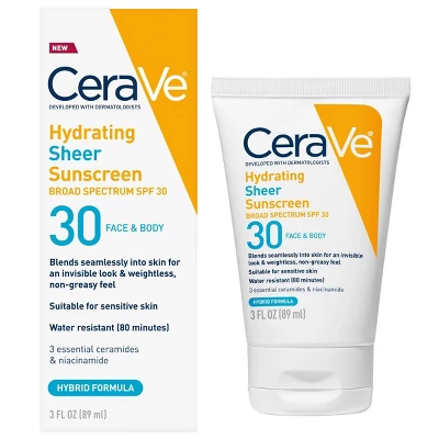 CeraVe Hydrating Sheer Sunscreen Lotion For Face And Body - SPF 30 - 3 Fl Oz 4 CeraVe Hydrating Sheer Sunscreen Lotion For Face And Body - SPF 30 - 3 Fl Oz - Image 2