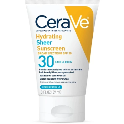 CeraVe Hydrating Sheer Sunscreen Lotion For Face And Body - SPF 30 - 3 Fl Oz 6 CeraVe Hydrating Sheer Sunscreen Lotion For Face And Body - SPF 30 - 3 Fl Oz - Image 4